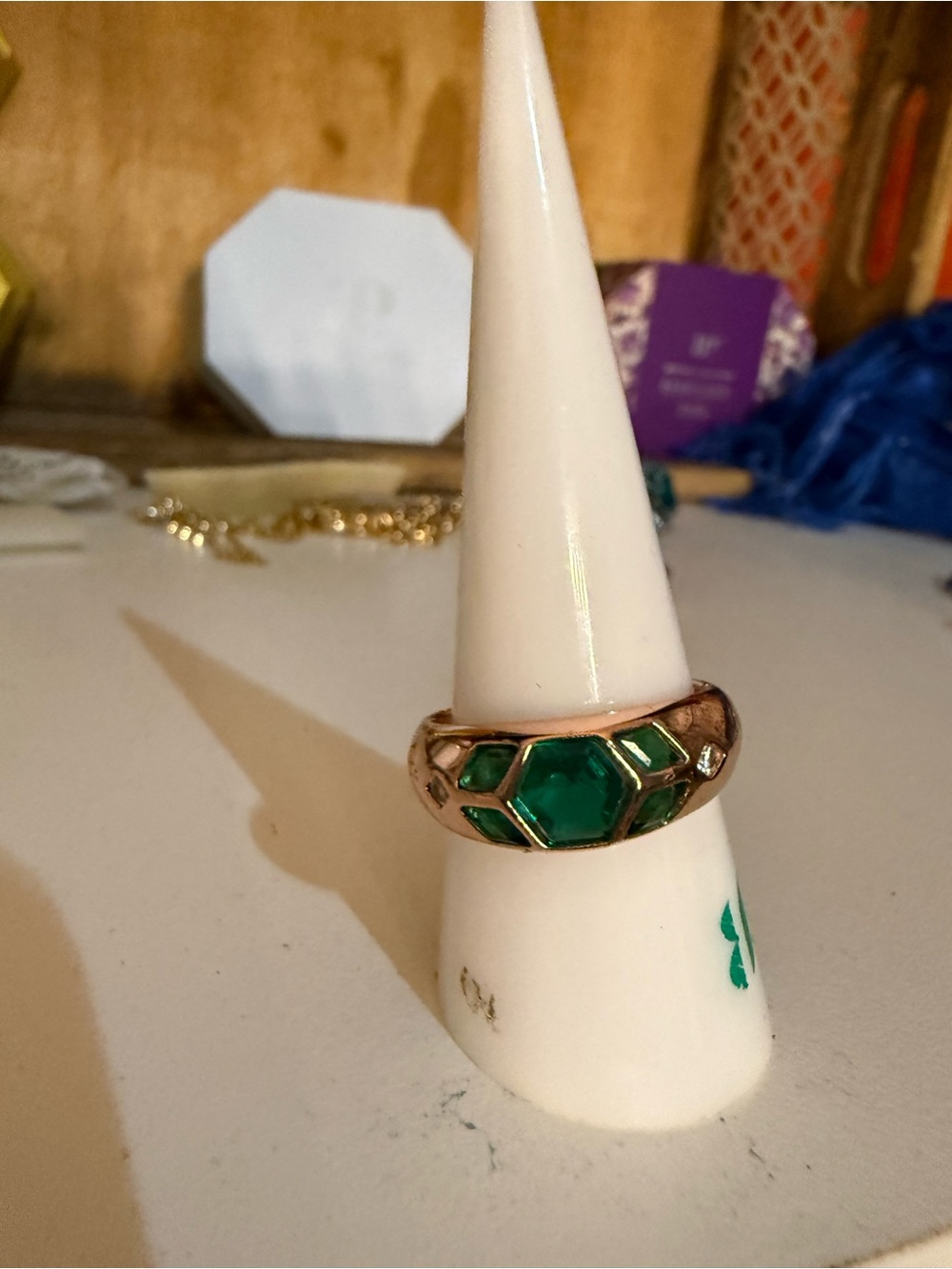 Rose gold and emerald